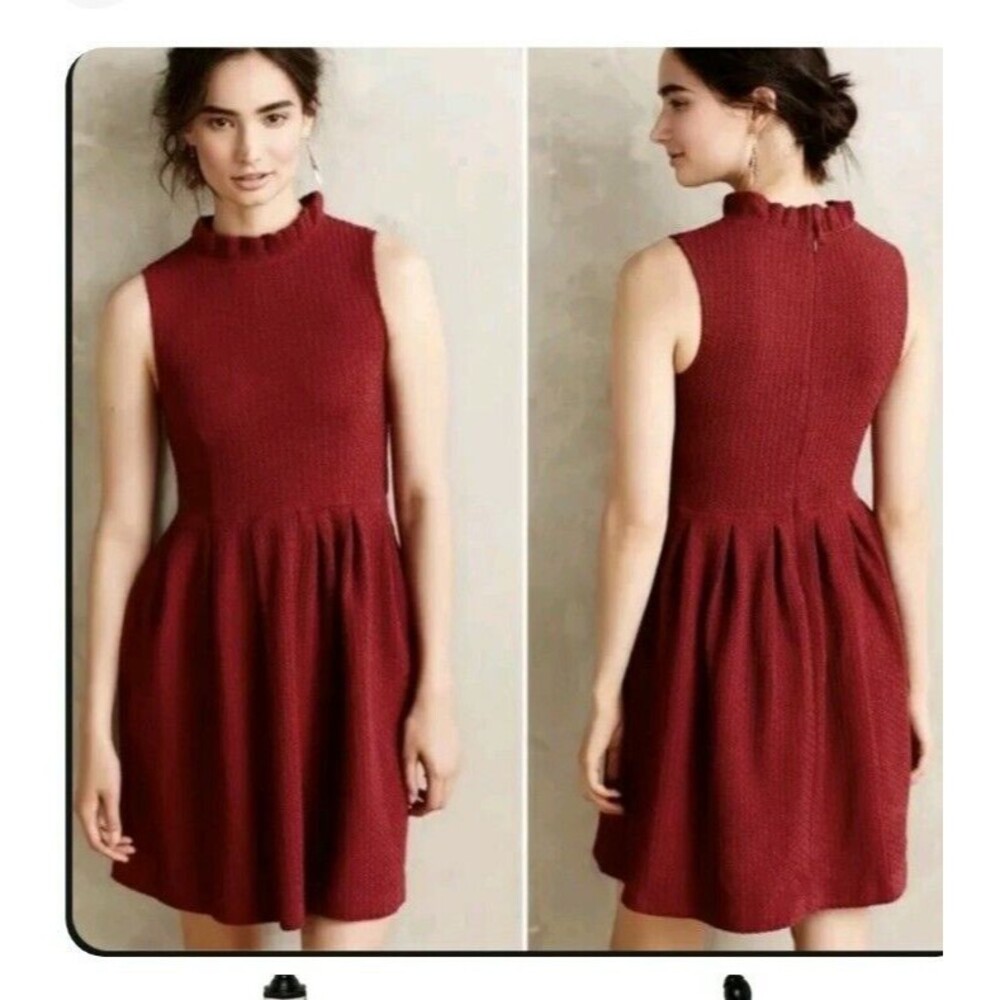Ganni Dress Size XL Anthropologie Pinnacle Textured Ruffle Burgundy Pockets